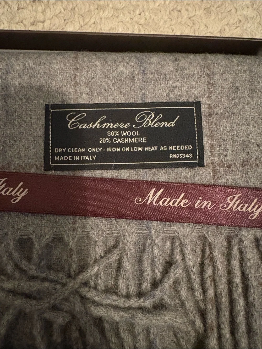Linea  Emmeti made  in Italy Grey Cashmere-Blend Scarf nwt men’s nwt